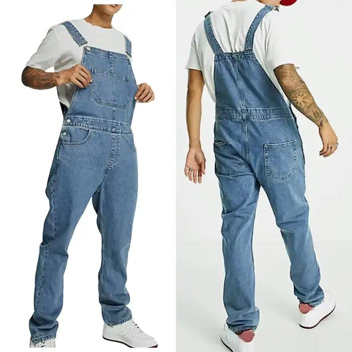 Combinaisons hommes jean Denim salopette poches décontracté ample Long