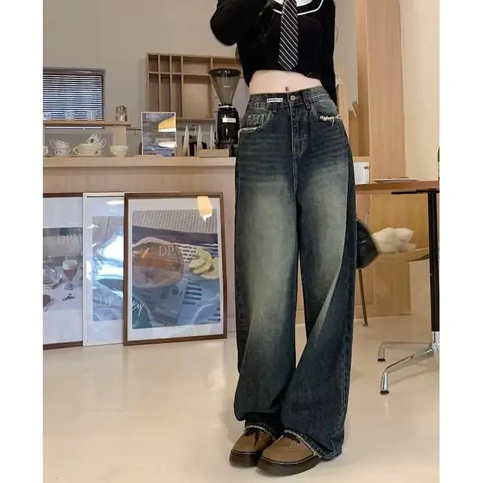 Jeans amples pour femmes style Harajuku mode de rue rétro pantalon droit en denim occasionnels spéciaux automne hiver