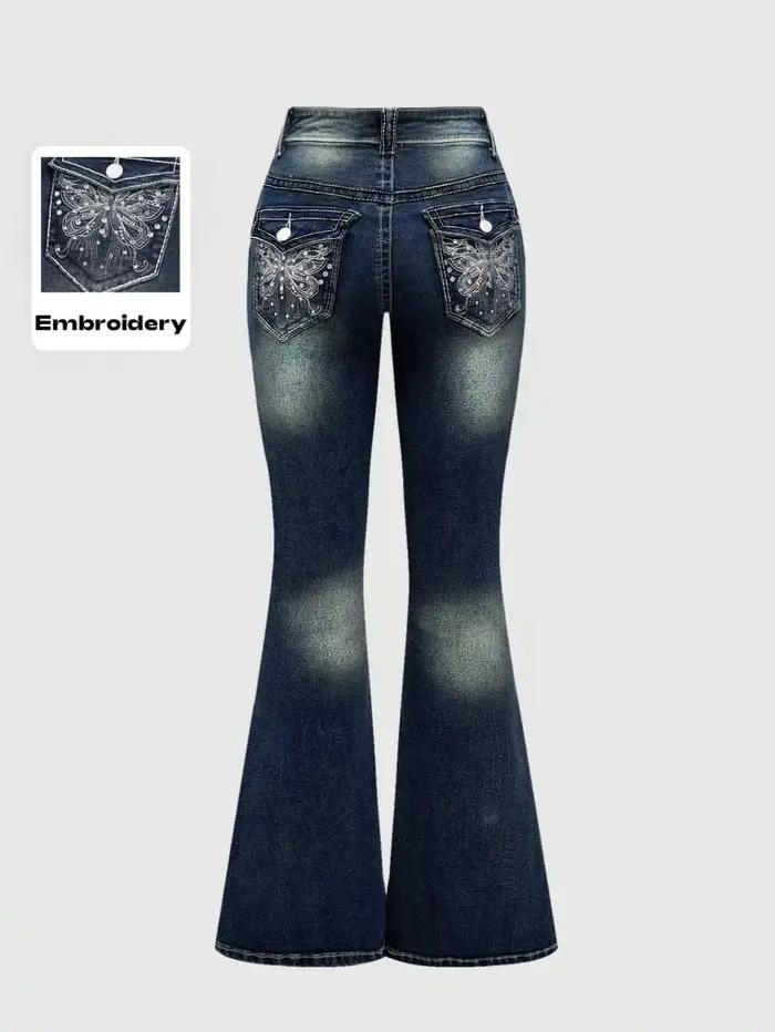 Jean en Denim bleu exquis avec broderie et strass