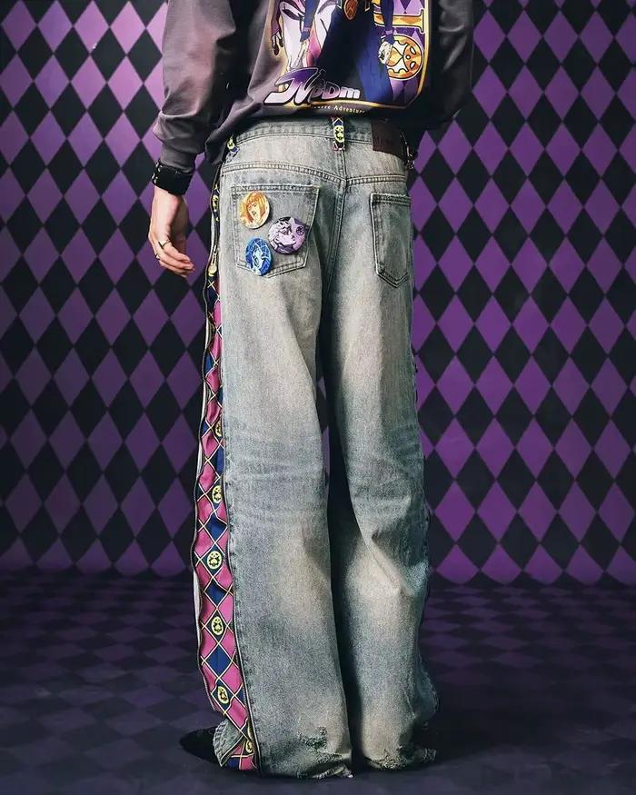 Jean en denim JoJo Anime à panneaux amovibles pour hommes et femmes