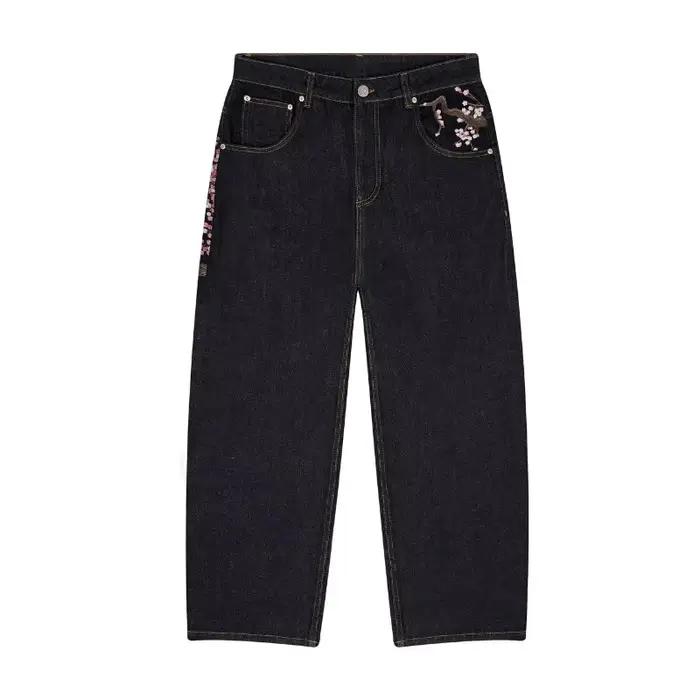 Jean Y2K Harajuku Gothique Vintage Fleurs de Prunier Motif Brodé Pantalon à Jambes larges Hommes Femmes Denim Style Américain Street Wear Polyester Doux Four Seasons Casual Occasionnels