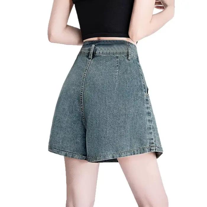 Shorts en jean plissés taille haute décontractés Harajuku pour femme – Nouvelle collection printemps-été