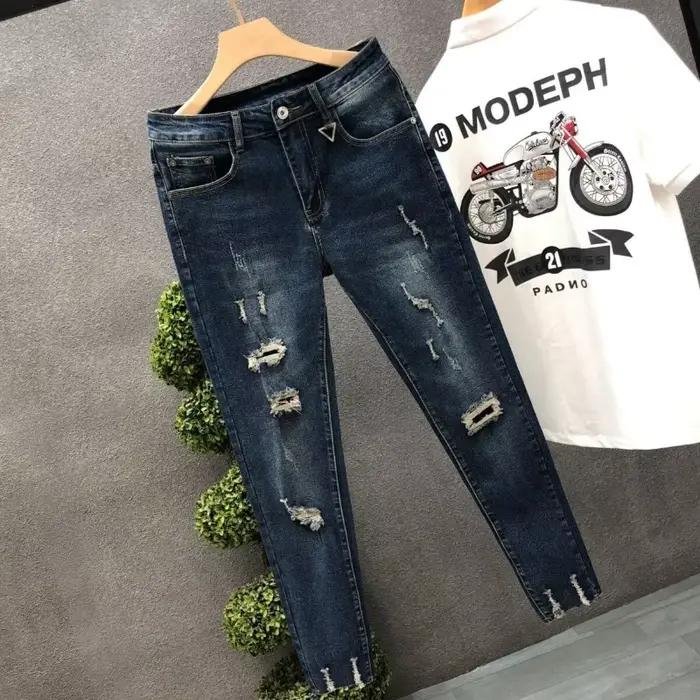 Jean court pour hommes pantalon déchiré cassé mode coréenne