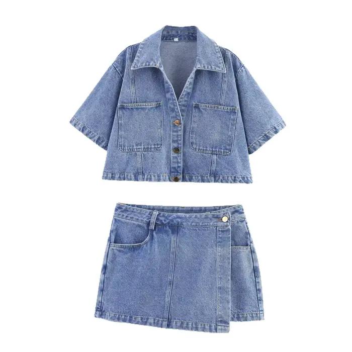 Ensemble jupe courte style denim rétro pour femme
