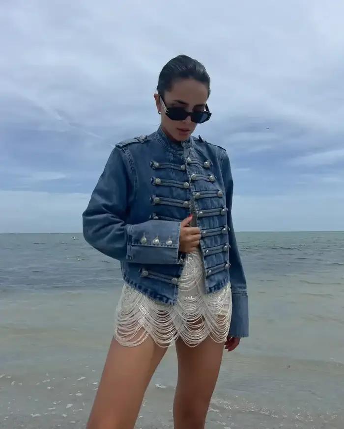 Veste militaire en jean vintage pour femme