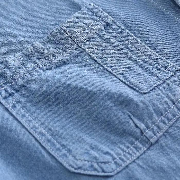 Chemise en jean à manches courtes pour homme avec poches plaquées