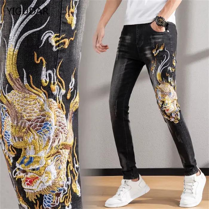 Jean brodé de Dragon chinois pour hommes
