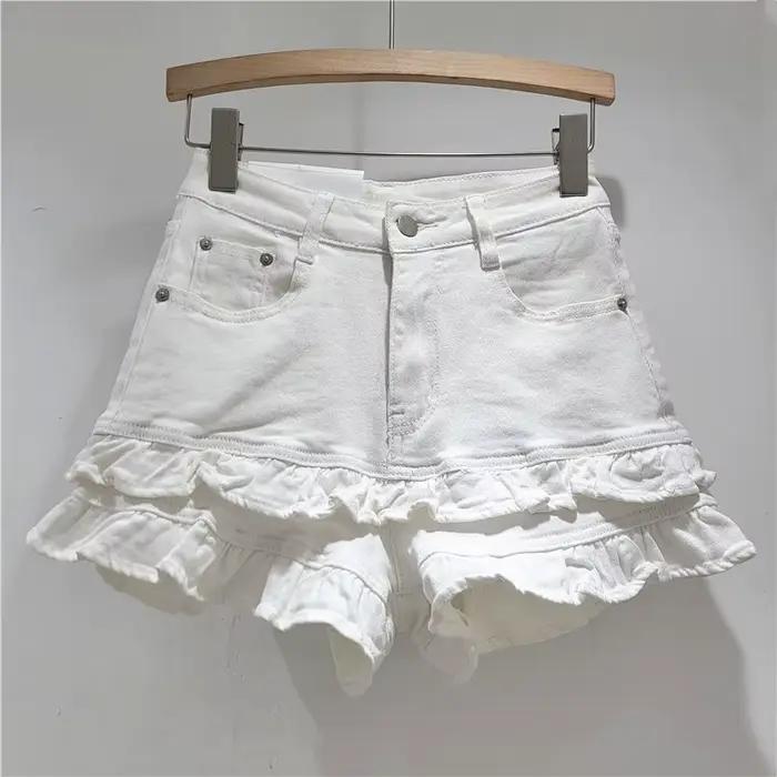 Shorts en jean élégants à volants pour femme