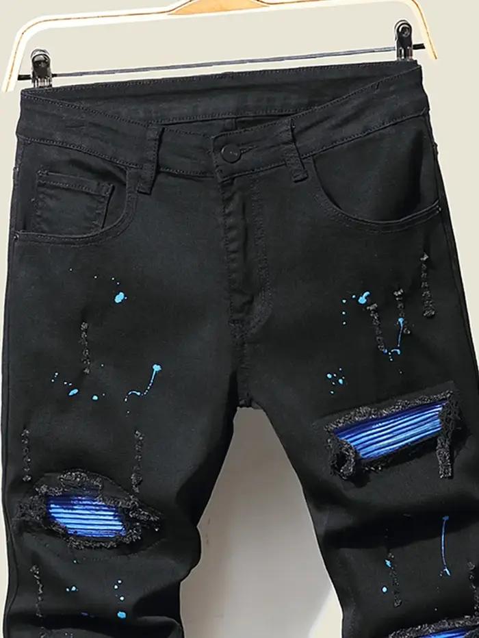 Jean homme Cool déchiré pantalon maigre stretch décontracté patchwork hip hop noir brun or occasionnels homme jeans chics ajustement parfait