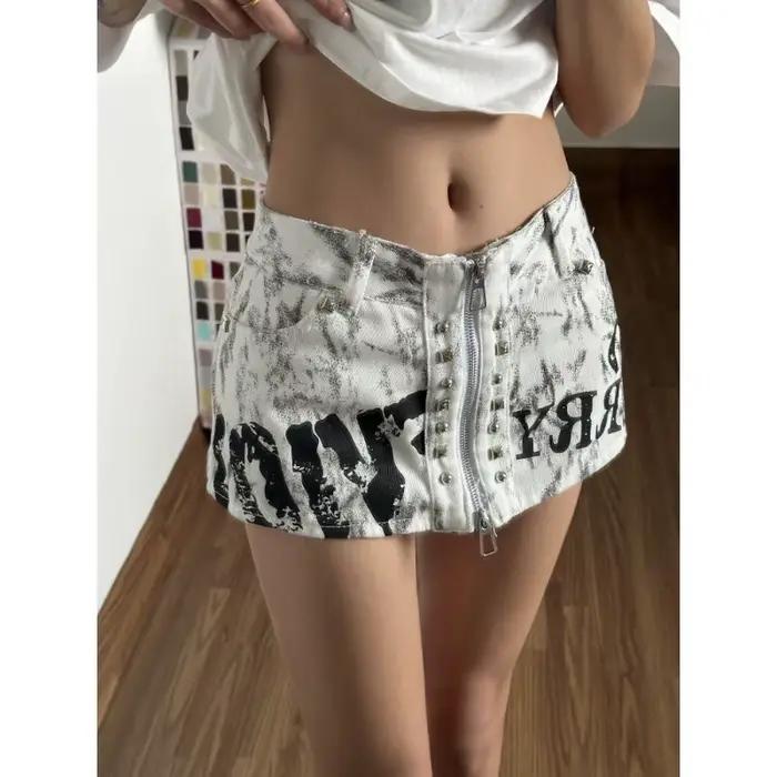 Shorts en jean vintage américain déchiré à rivets pour femme