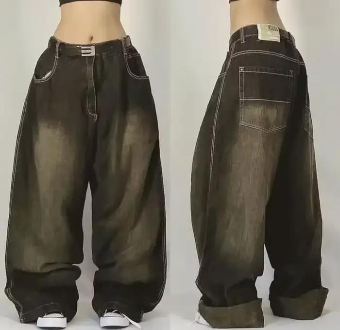 Jean Baggy à motif brodé Hip-hop rétro pour hommes et femmes