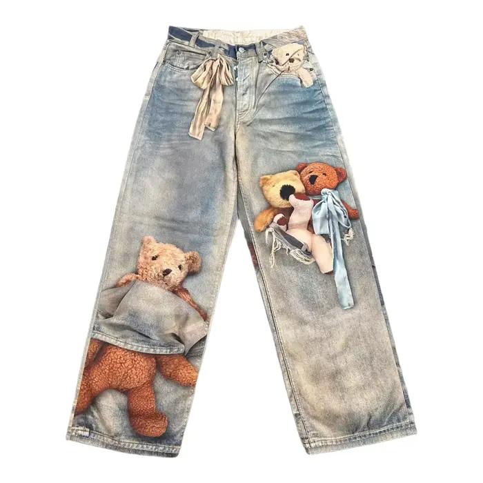 Nouveau Jean Vintage 2026 à Imprimé Ours Illusion