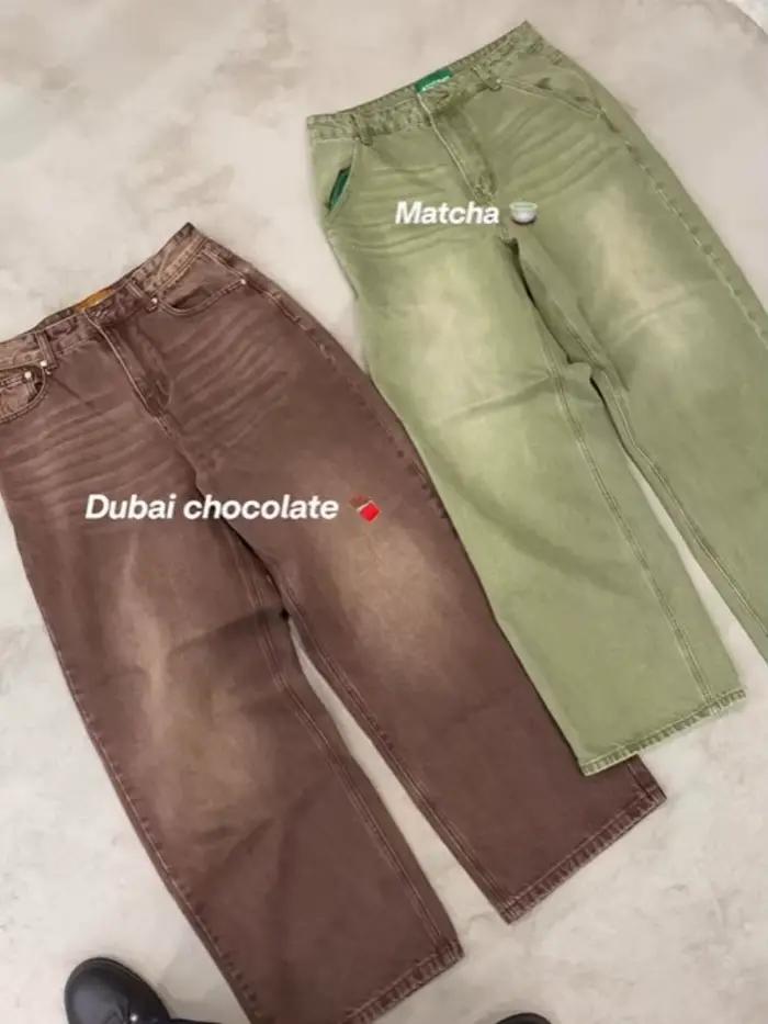 Jeans pour hommes, pantalon en denim vert matcha