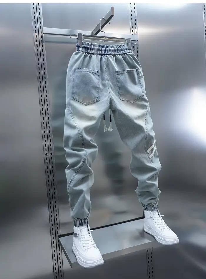 Jean rayé pour hommes, pantalon de jogging en Patchwork bleu clair