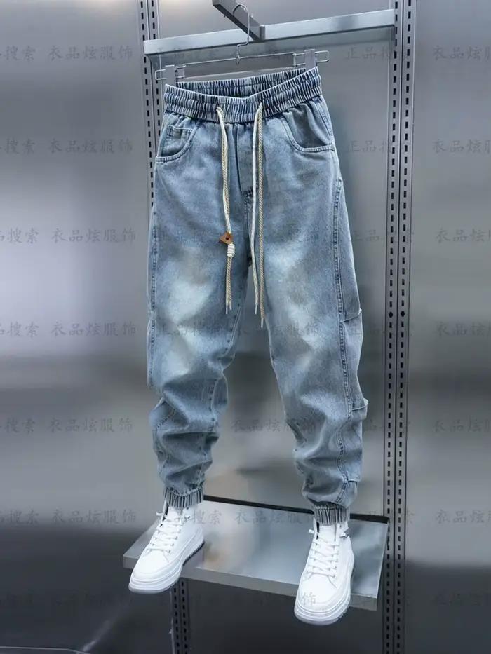 Nouveau Jean Homme 2026 – Legging Harlan Bleu Clair Automne Hiver – Taille Élastique Ample – Vêtement Masculin de Luxe – Pantalon Décontracté