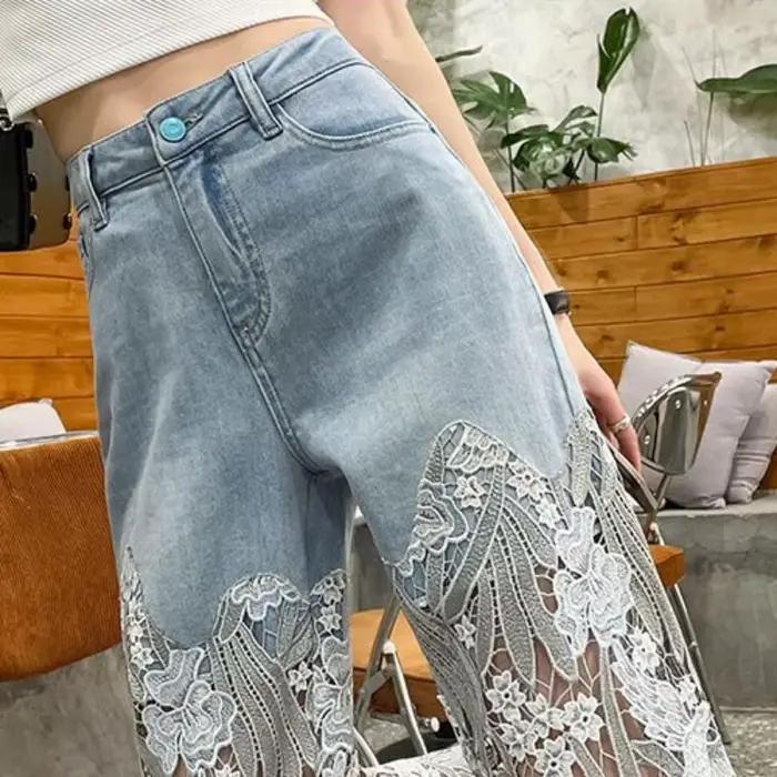 Jean taille haute en dentelle pour femmes