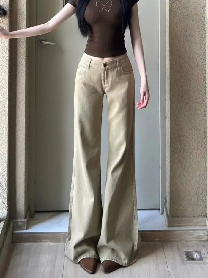 Jean évasé ample et fin pour femme 2026 – Pantalon en denim classique taille basse