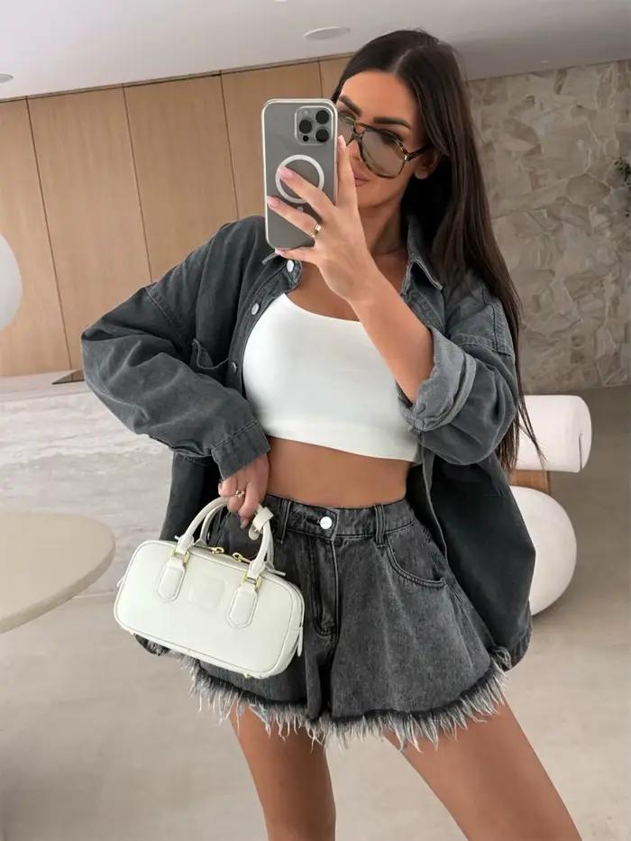 Shorts en jean femme taille haute