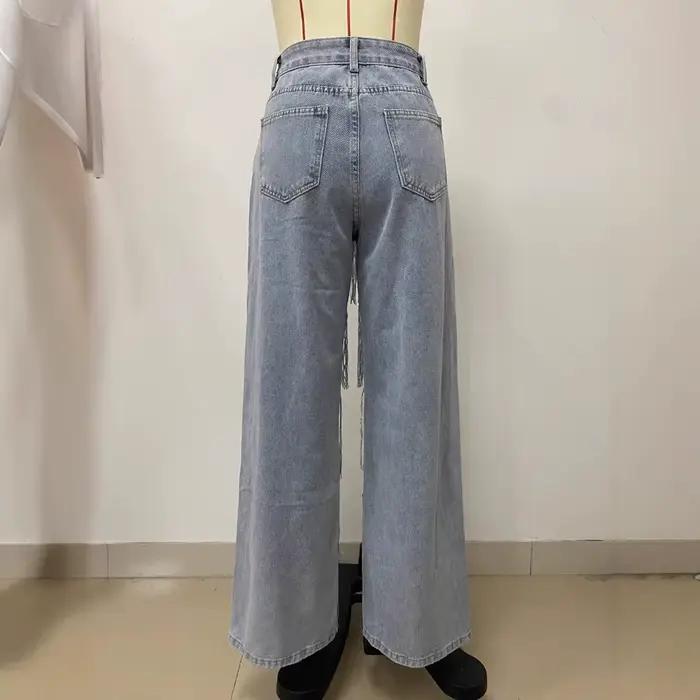 Jean tendance à franges pour femme