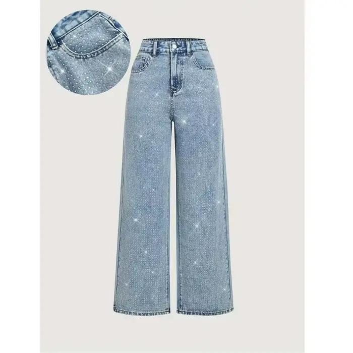 Femmes diamants épissé jean élégant décontracté taille Midi Denim pantalon solide poches bouton