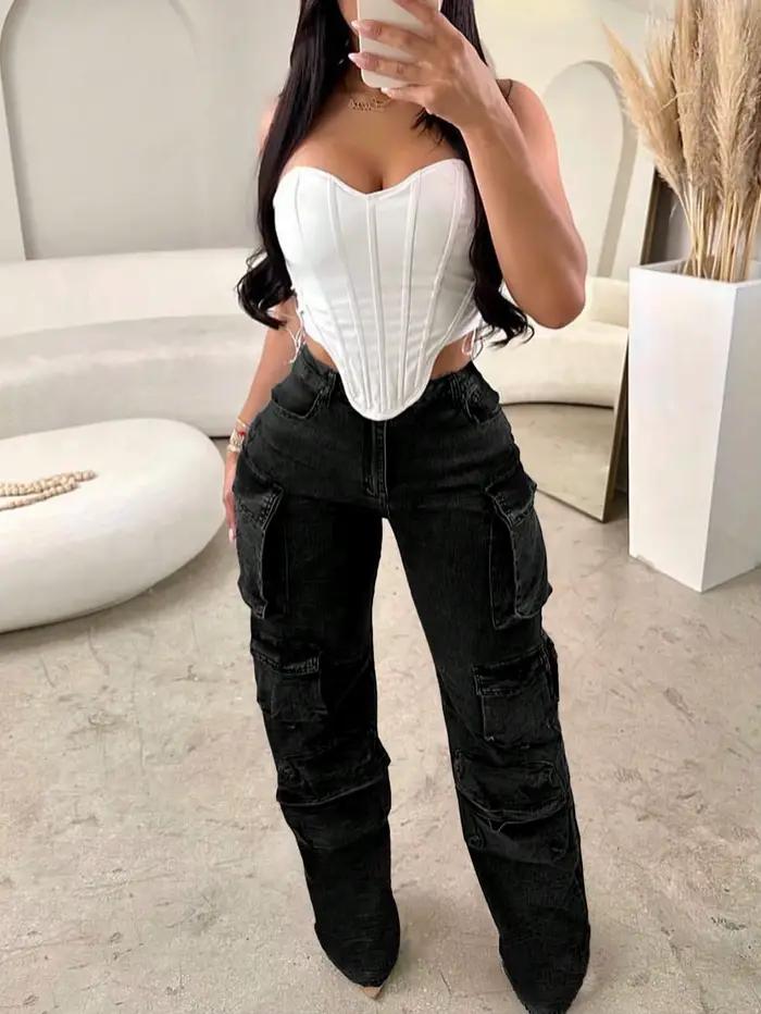 Jean Cargo taille haute pour femmes