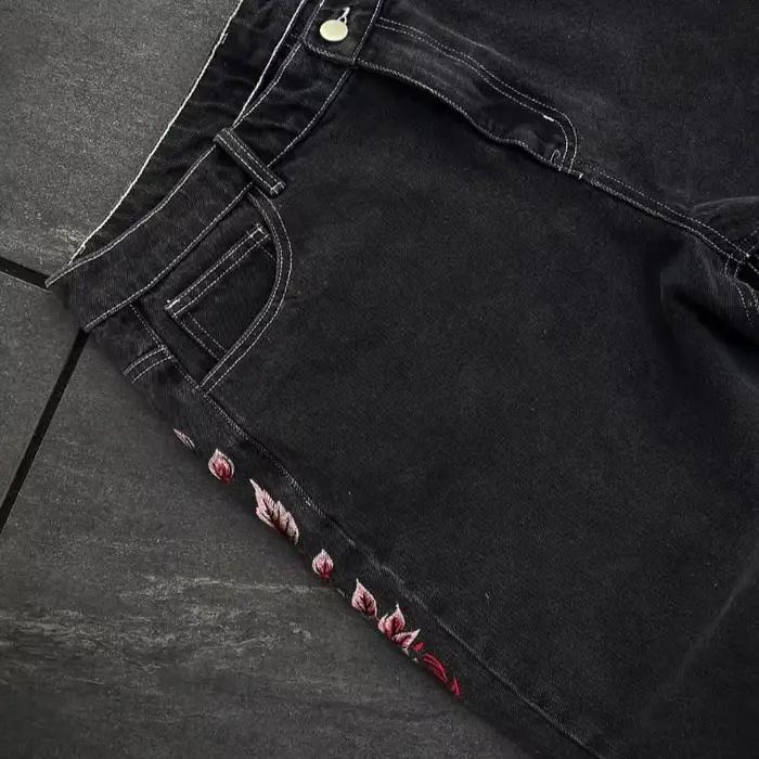 Jeans Baggy Brodés de Fleurs de Cerisier Style Hip-Hop Rétro Américain Pour Hommes Occasions Spéciales Mode Vintage Nouveau Gothique Hip-Hop Vêtements de Rue Décontractés