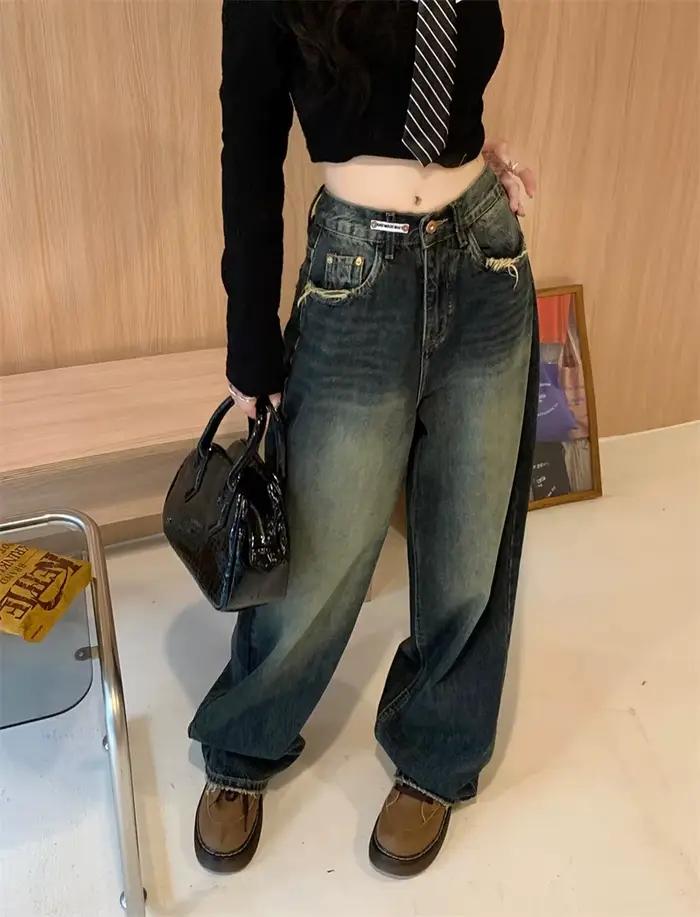 Jeans amples pour femmes style Harajuku mode de rue rétro pantalon droit en denim occasionnels spéciaux automne hiver