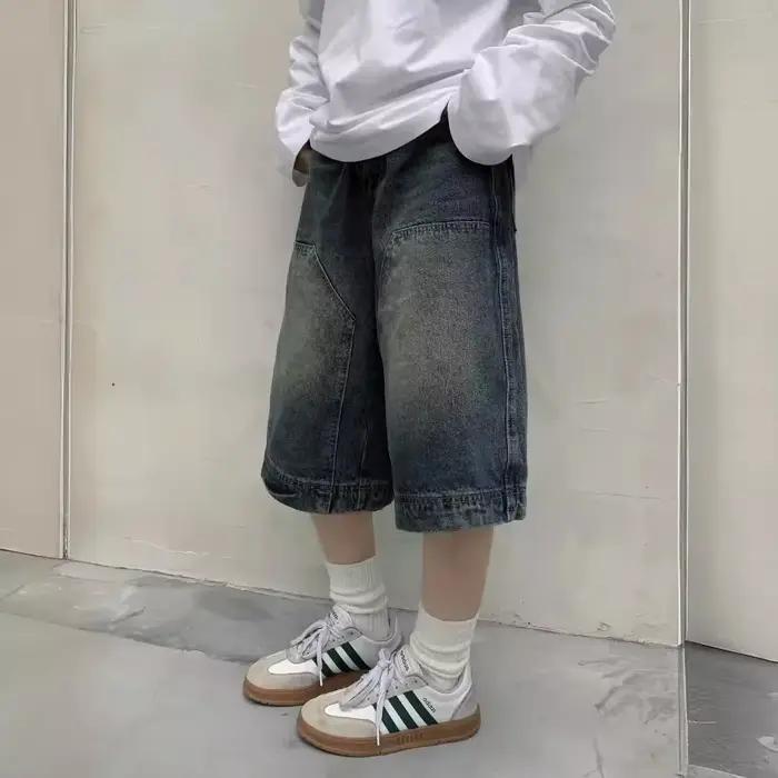 Femmes Y2K Vintage Baggy Jean Shorts Lavé Jambe Large Capri Pantalon Décontracté Baril Jeans Denim