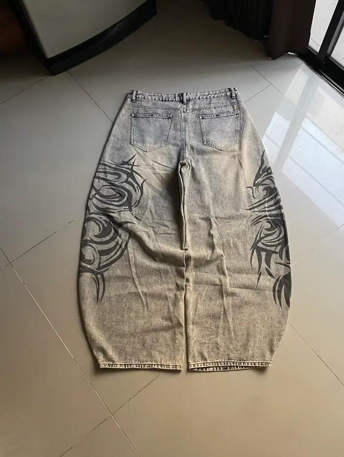 Jean baggy imprimé gris pour hommes style hip-hop vintage quatre saisons pantalon ample ajustement lâche occassions shopping concerts événements mode