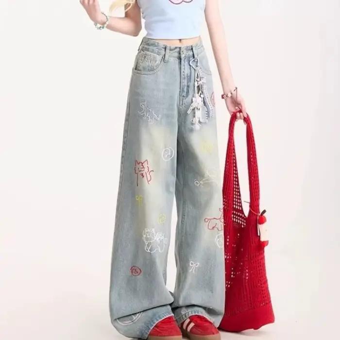 Jeans pour femme Y2K bleu délavé ample décontracté pour toutes les saisons ocassions spéciales