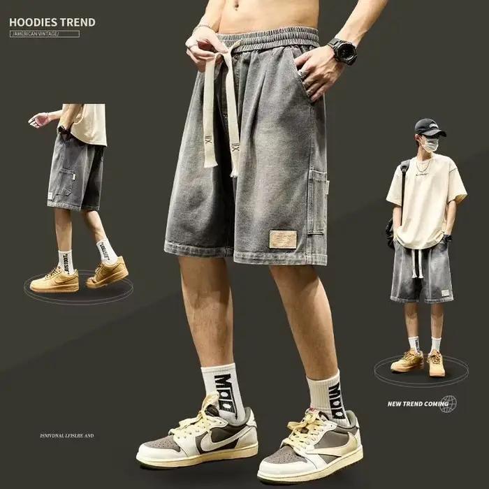 Été hommes en détresse jambe droite Baggy Jorts Y2K Vintage Streetwear Denim Bermuda Shorts 2026 nouveau Hip Hop mode court Jean