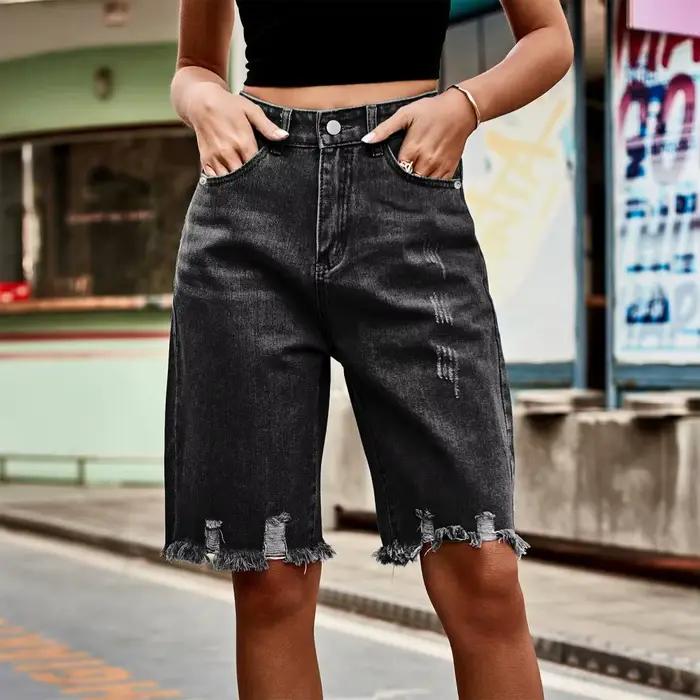 Shorts en jean déchirés taille haute pour femme 2026