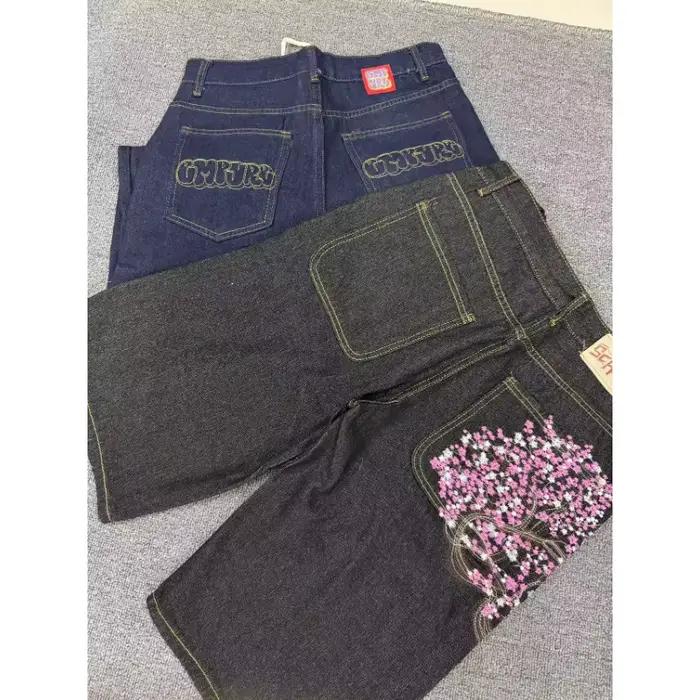 Nouveau style brodé résistant à l'usure droit court denim tendance lâche célébrité skateboard pantalon nouvelles étiquettes mêmes jeans à jambes larges