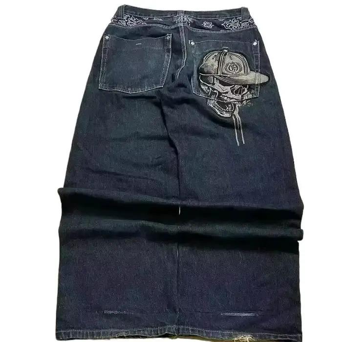 Jean brodé tête de mort tendance streetwear pour femme, style Harajuku Y2K, nouveau pantalon large coupe droite hip-hop Joker, jean décontracté pour toutes les saisons