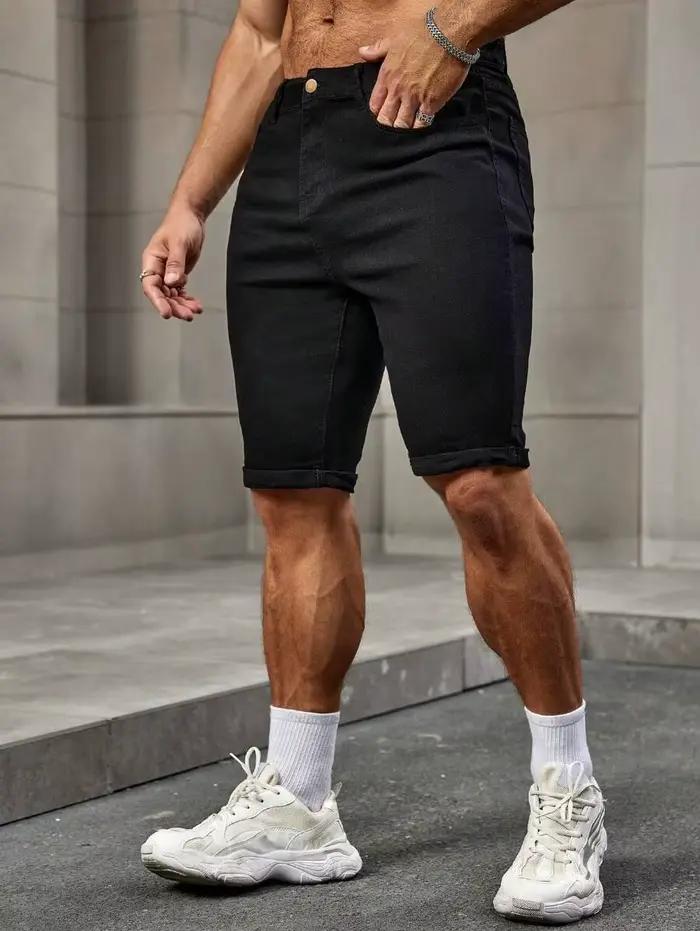 Short en Denim noir de rue américaine populaire pour hommes