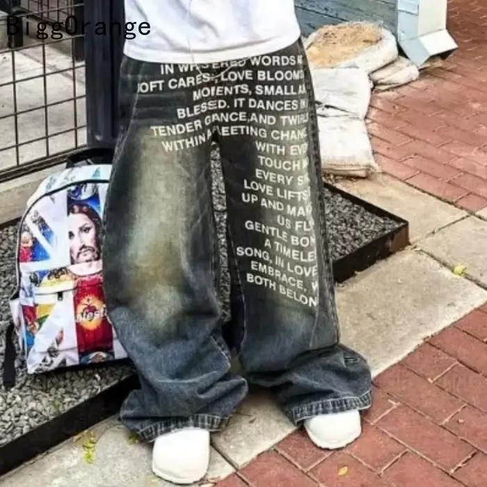 Jean BiggOrange style américain imprimé lettres pantalon de rue coupe large Y2K pour homme occassions quotidiennes
