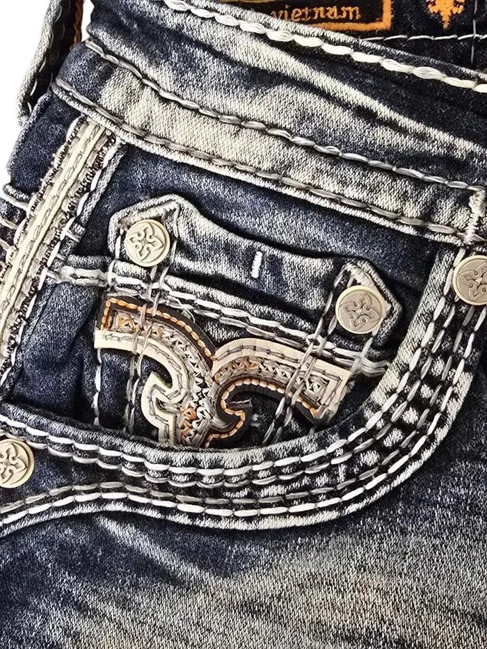Rock rétro botte jean bleu cuir Inserts hommes femmes poche broderie Denim pantalon Y2k gothique taille basse jambe