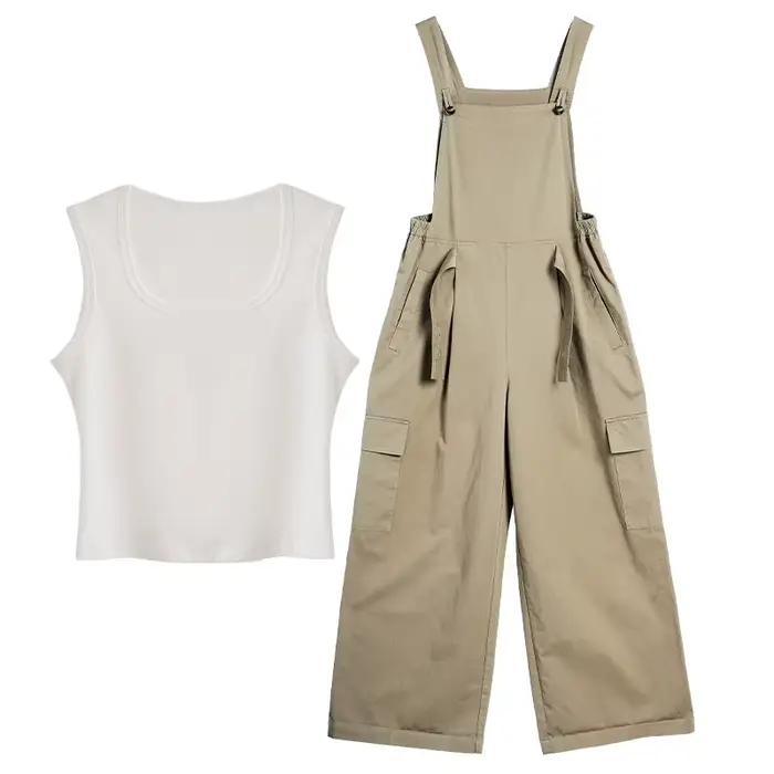 Ensemble OLrain Khaki Décontracté Femme Salopette Bureau Chic Été 2026 Occasions Spéciales