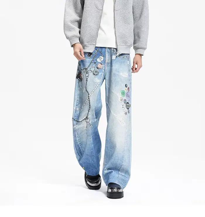 Jean en Denim avec chaîne imprimée numérique 3D