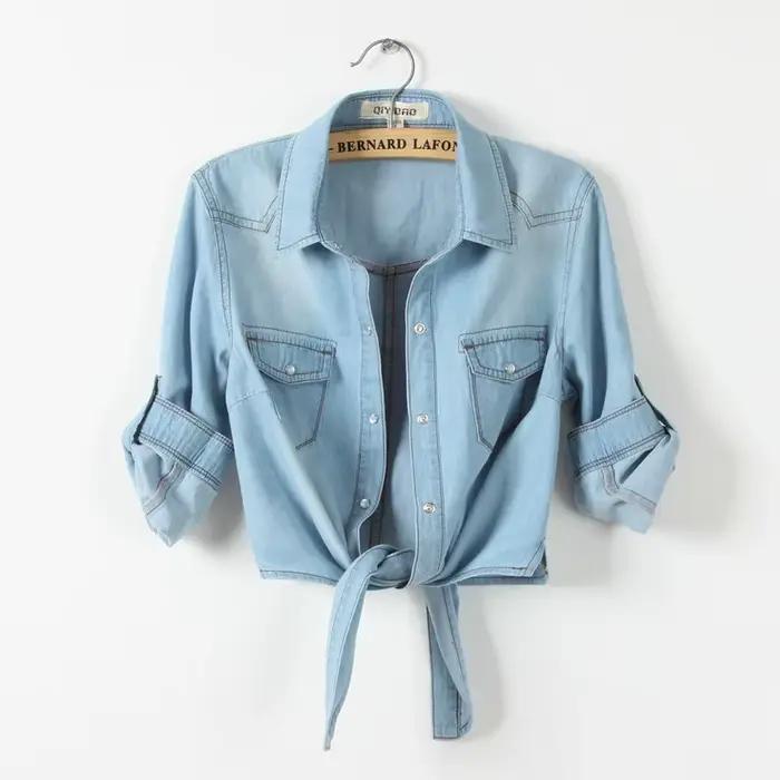 # Chemise en jean courte à manches courtes pour femme