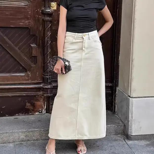 Jupe en jean droite Beige