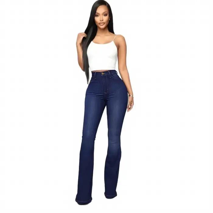 Pantalon Capri en Denim Classique Taille Haute Coupe Slim pour Femme