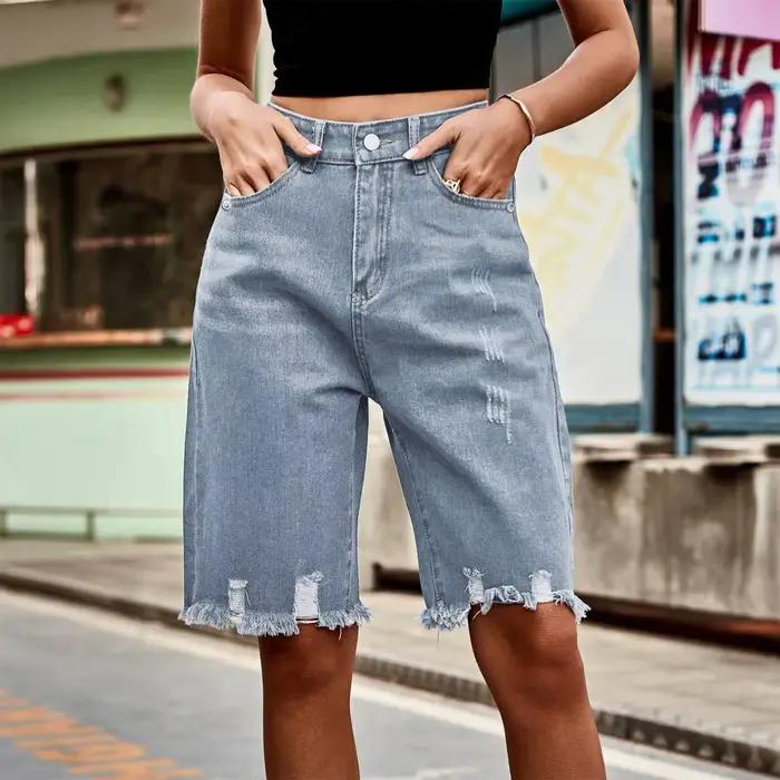 Shorts en jean déchirés taille haute pour femme 2026