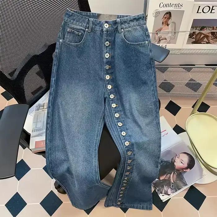 Jean droit ample bleu rétro pour femme