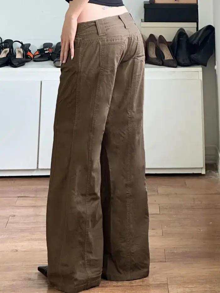 Jeans Grunge Y2k Marron Taille Basse Baggy Denim Pantalon Femmes Décontracté Streetwear Mode Coréenne Occasions Estivales