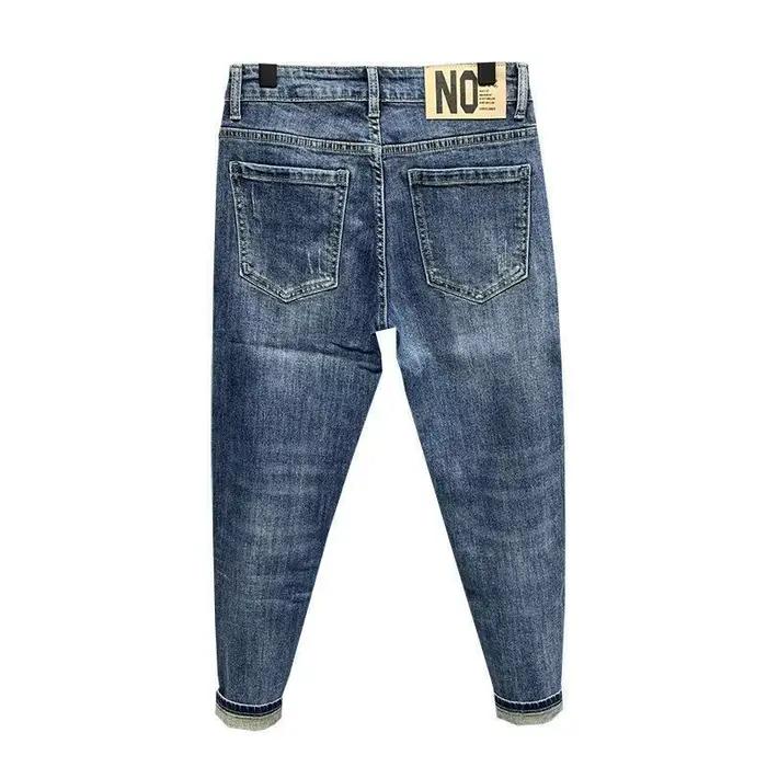 Haute qualité mode luxe Harajuku printemps et automne décontracté bleu Slim jean pour hommes nouveau crayon pantalon