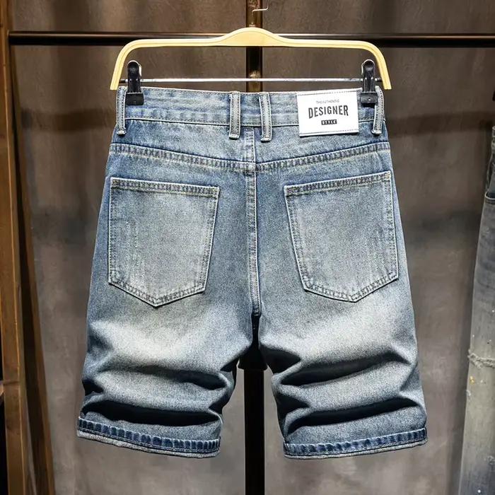 Nouveauté 2026 : Short Bermuda en jean déchiré style rétro américain pour homme – Coupe ample