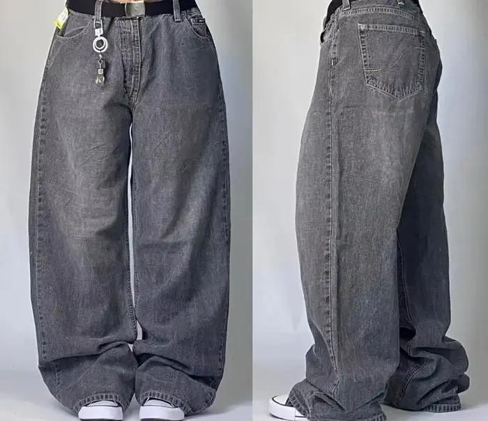 Jeans baggy taille haute à poches multiples pour hommes et femmes