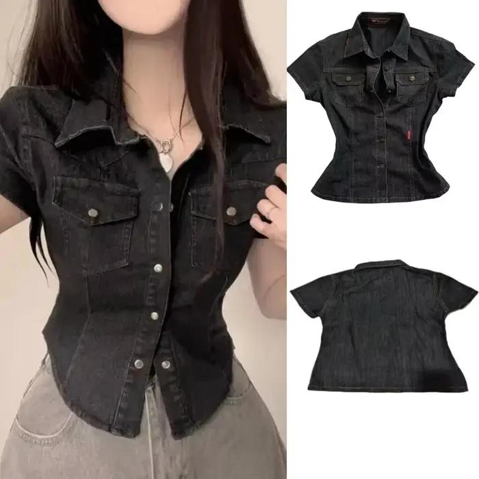 Chemise en jean noire pour femme
