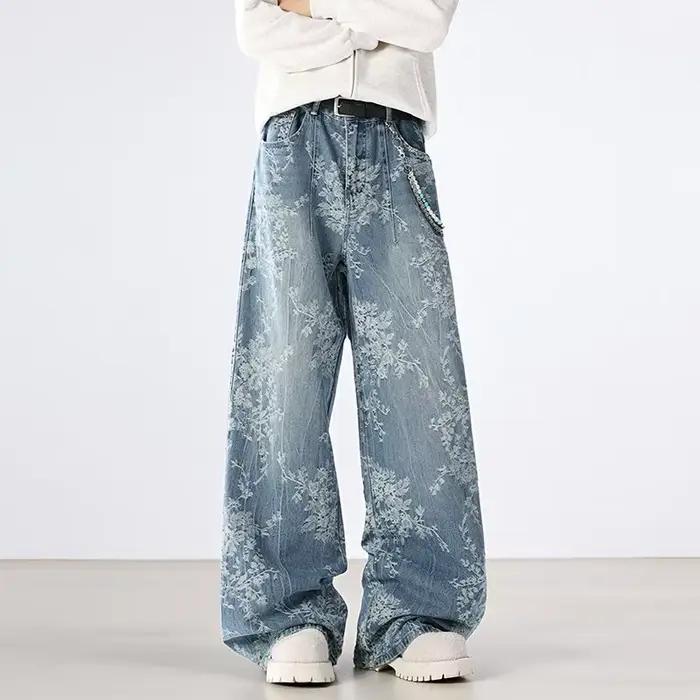 Jean brodé automne hiver nouveaux Styles pantalon ample à jambes larges rétro droit résistant à l'usure lavage à l'eau